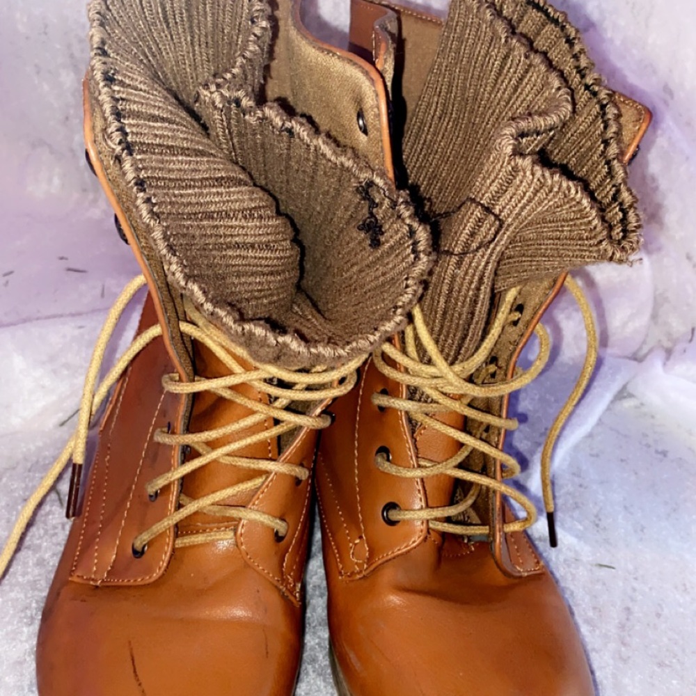 Combat Style Lace-up Ankle Booties w/Sock